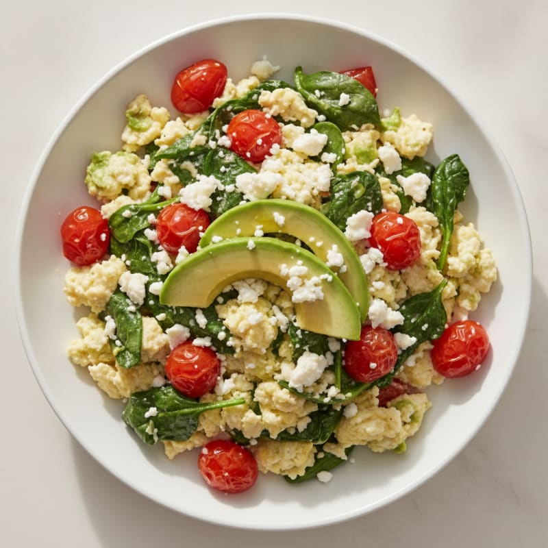 Egg White Spinach Scramble with Sautéed Cherry Tomatoes