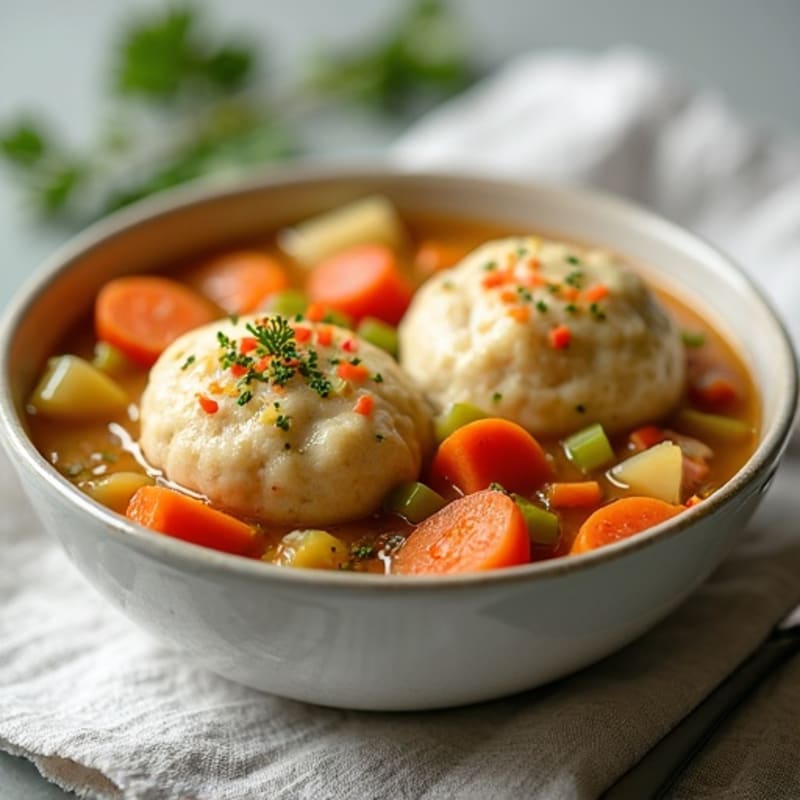 Hearty Chicken and Vegetable Stew with Fluffy Herb Dumplings
