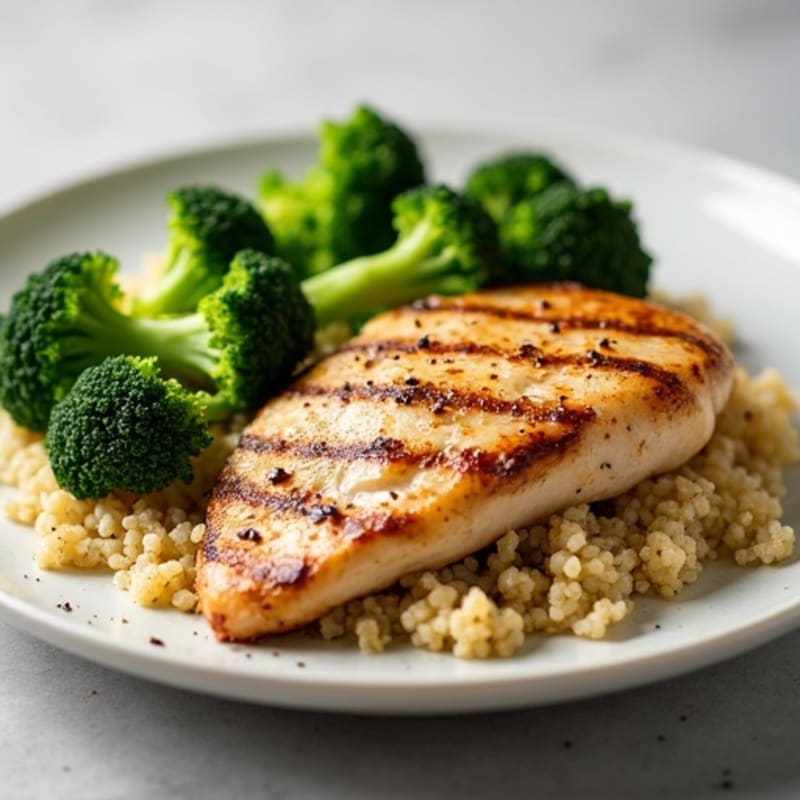 Grilled Chicken Breast with Roasted Broccoli and Quinoa