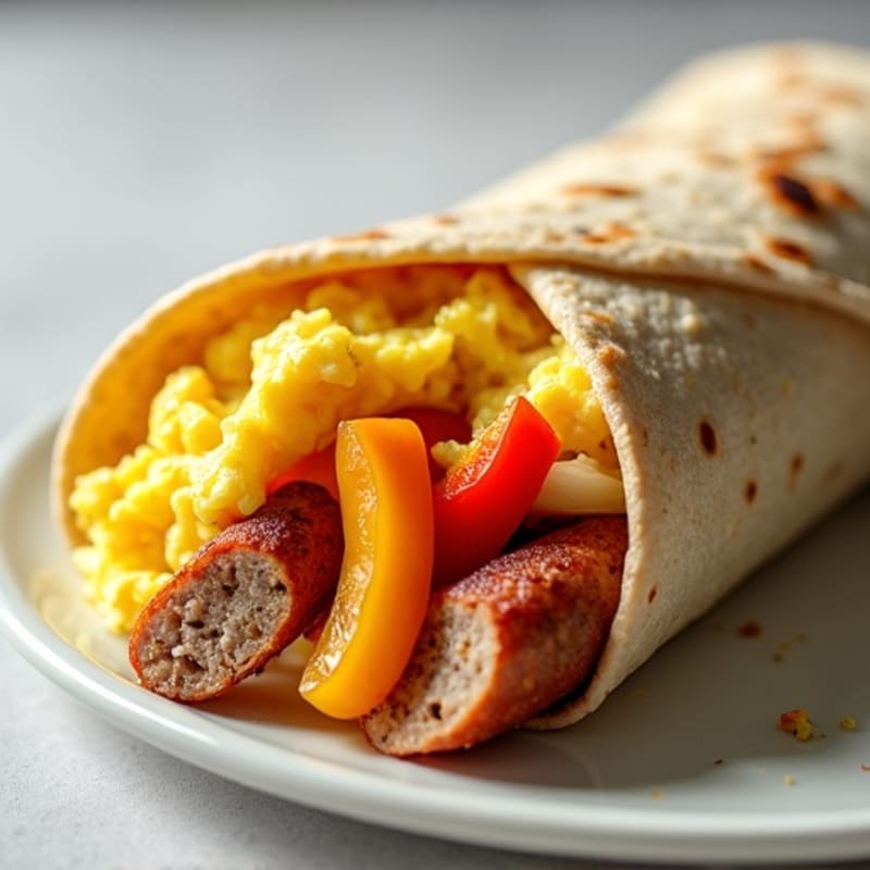 Egg and Turkey Sausage Breakfast Burrito with Roasted Vegetables