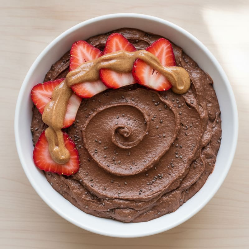 Silky Chocolate Protein Pudding with Fresh Strawberries