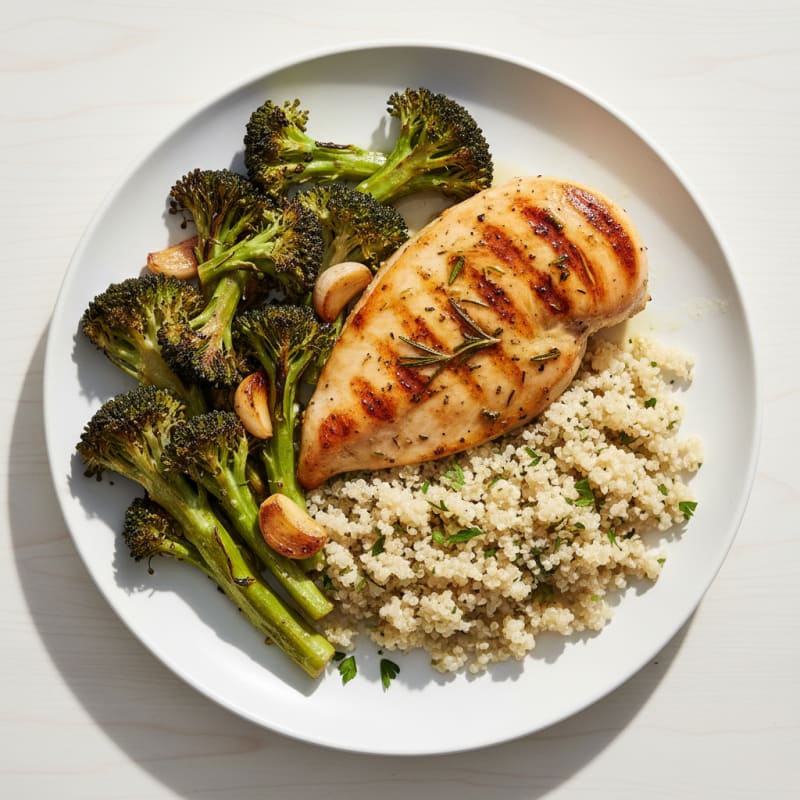 Grilled Chicken Breast with Quinoa and Roasted Broccoli