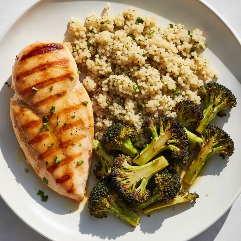 Grilled Chicken Breast with Quinoa and Roasted Broccoli