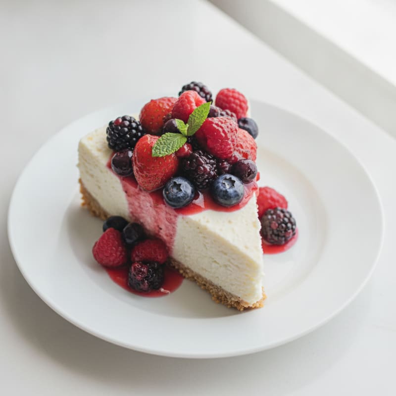 Greek Yogurt Protein Cheesecake with Mixed Berries