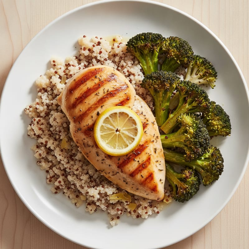 Grilled Chicken Breast with Quinoa and Roasted Broccoli