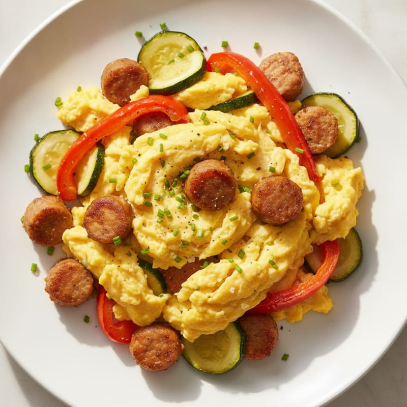 Hearty Scrambled Eggs with Roasted Vegetables