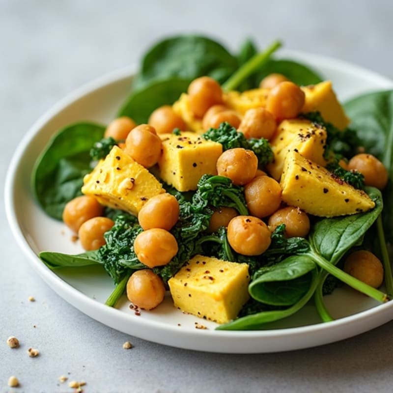 Silken Tofu Protein Scramble with Spinach and Chickpeas