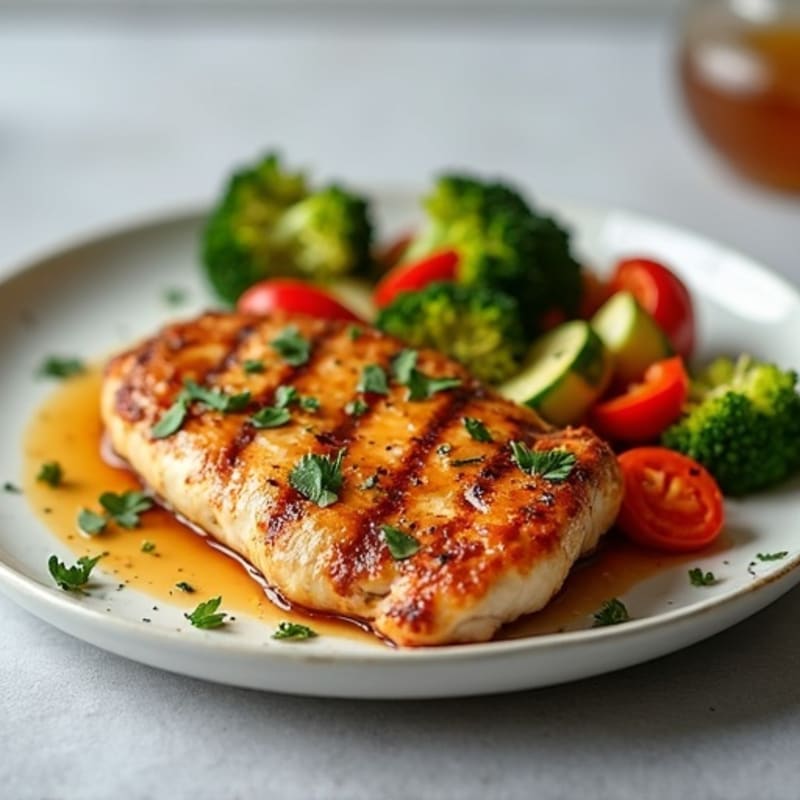 Pan-Seared Chicken with Sweet Garlic Glaze and Roasted Vegetables