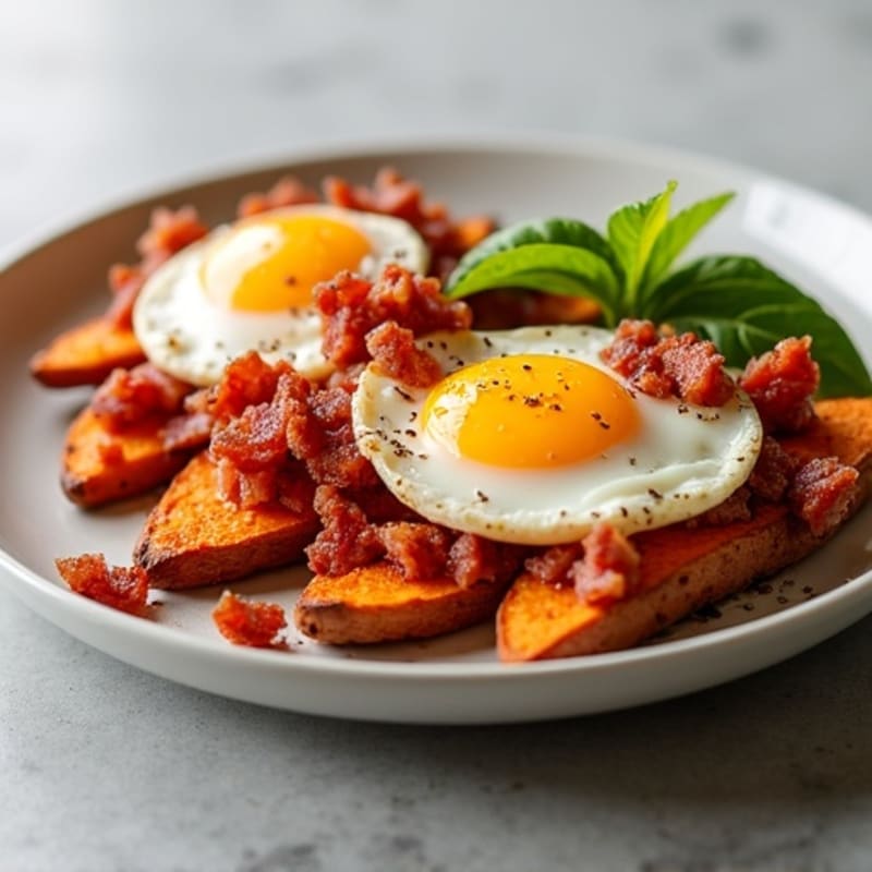 Crispy Sweet Potato Wedges with Turkey Bacon Crumbles