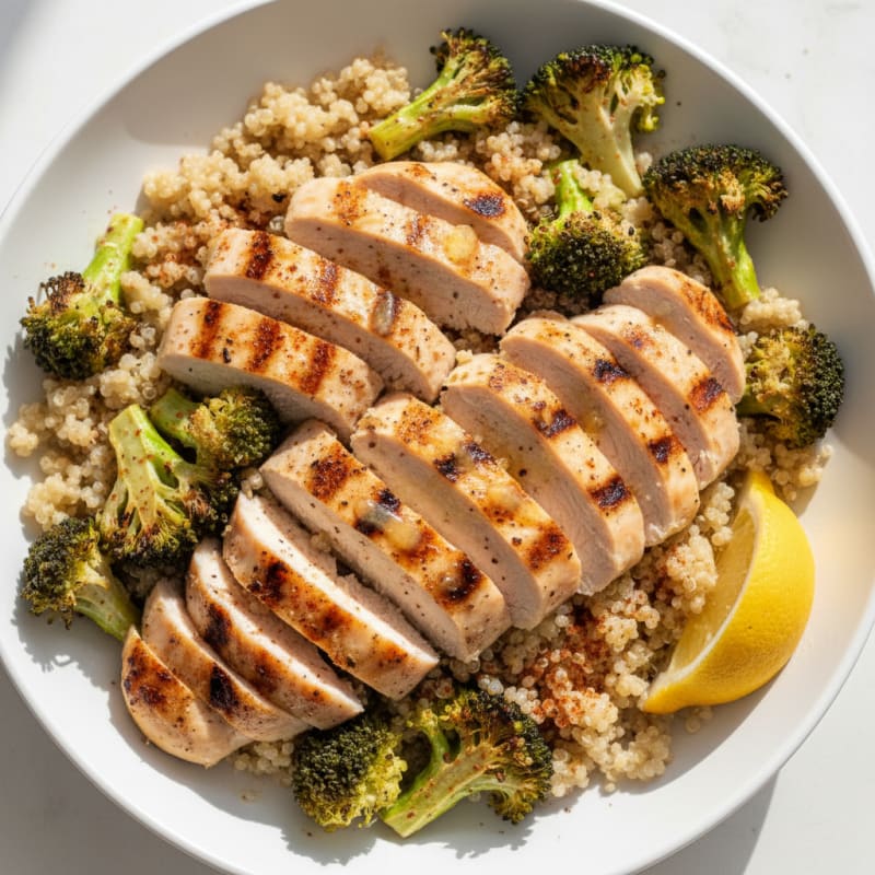 Grilled Chicken and Quinoa Power Bowl with Roasted Broccoli