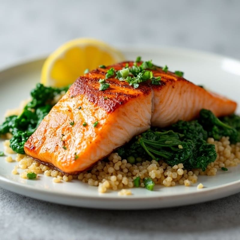 Seared Salmon Fillet with Garlic Spinach and Quinoa
