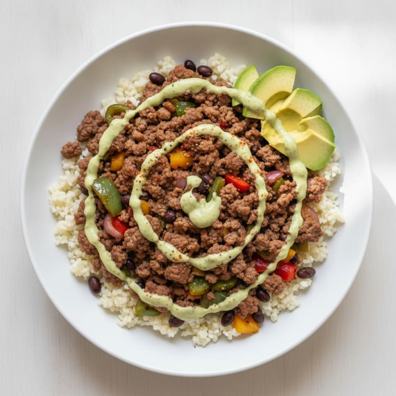 Ground Beef Taco Bowl with Lime Crema