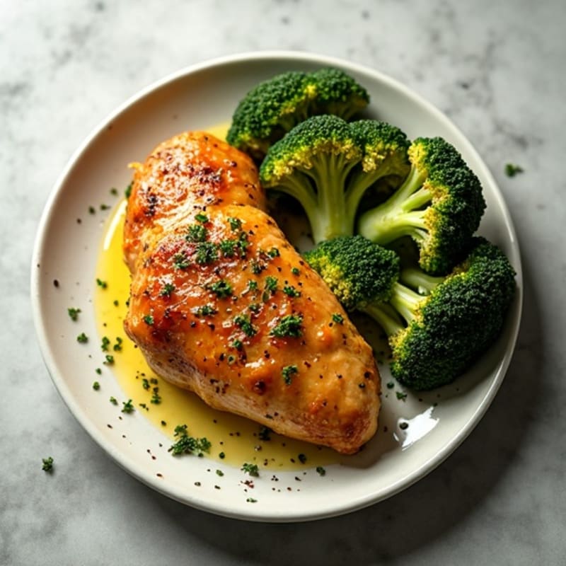 Lemon Herb Roasted Chicken with Crispy Broccoli and Sweet Potato