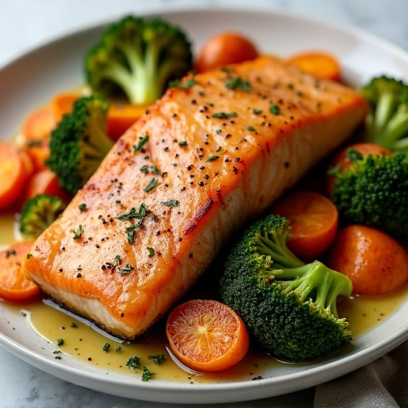Sheet Pan Roasted Salmon with Crispy Broccoli and Sweet Potatoes