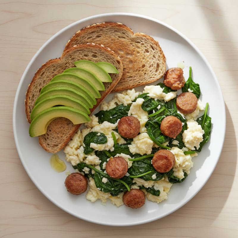 Egg White Scramble with Spinach and Turkey Sausage