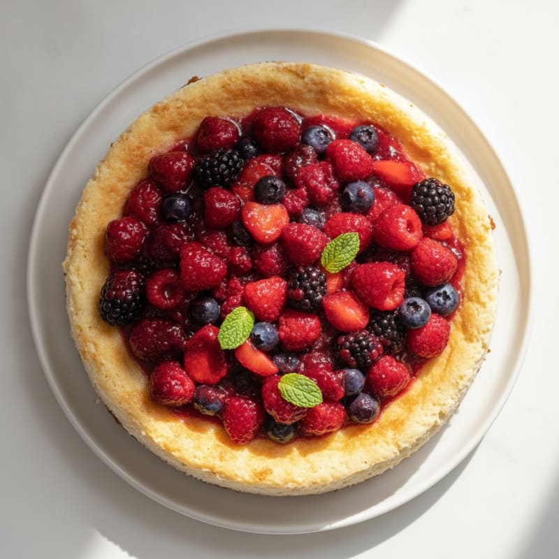 Greek Yogurt Protein Cheesecake with Mixed Berries