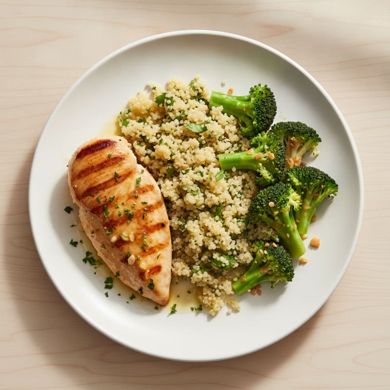 Grilled Chicken Breast with Quinoa and Steamed Broccoli