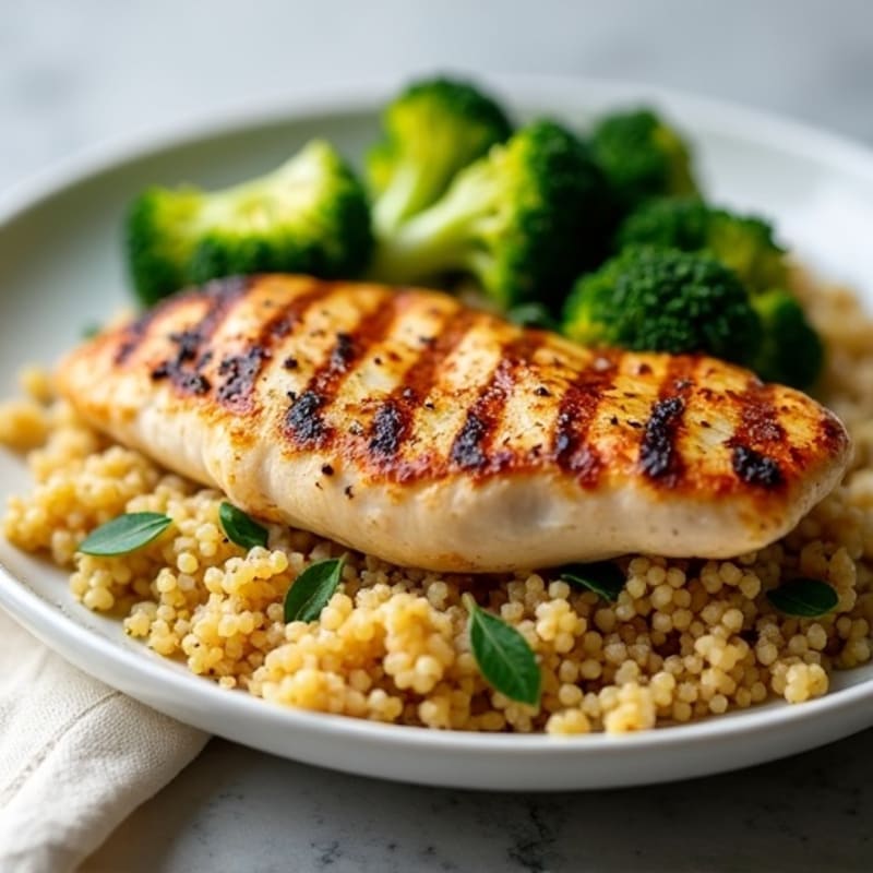 Grilled Chicken Breast with Quinoa and Roasted Broccoli