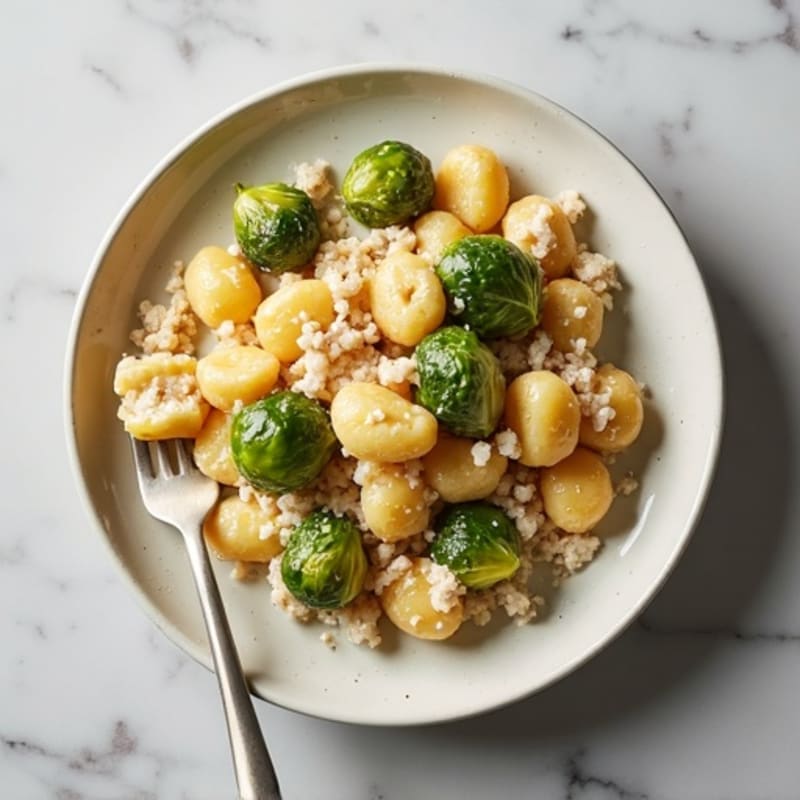 Creamy Ricotta Gnocchi with Lean Ground Turkey and Crispy Brussels Sprouts