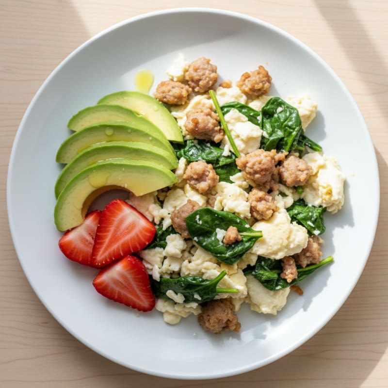 Scrambled Egg Whites with Turkey Sausage and Spinach