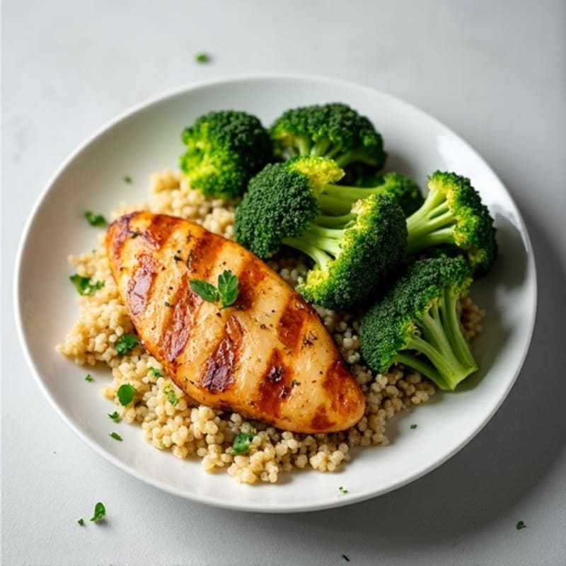 Grilled Chicken Breast with Quinoa and Roasted Broccoli