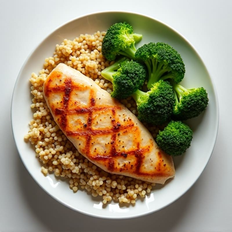 Seared Chicken Breast with Quinoa and Steamed Broccoli
