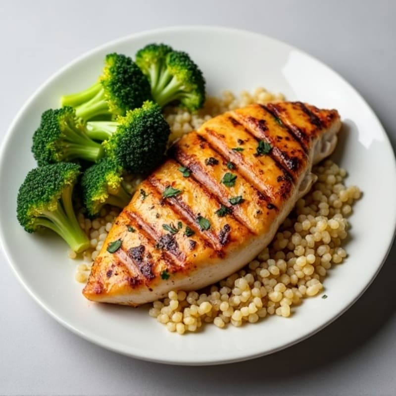 Grilled Chicken Breast with Quinoa and Steamed Broccoli
