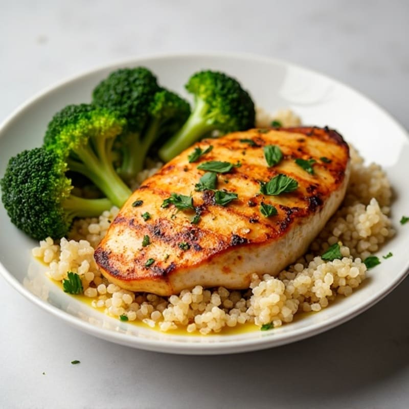Grilled Chicken Breast with Quinoa and Roasted Broccoli