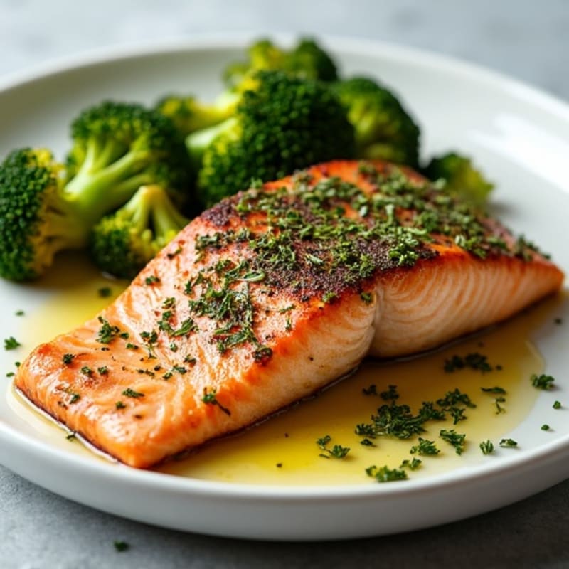 Herb-Crusted Pan Seared Salmon with Roasted Broccoli