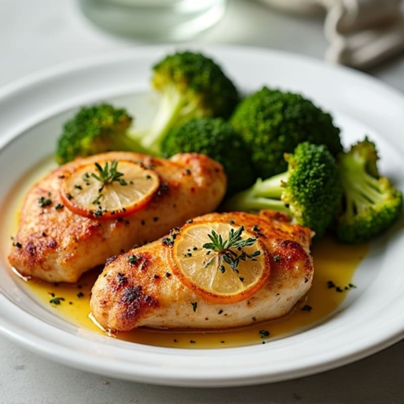 Crispy Lemon Herb Roasted Chicken Thighs with Roasted Broccoli