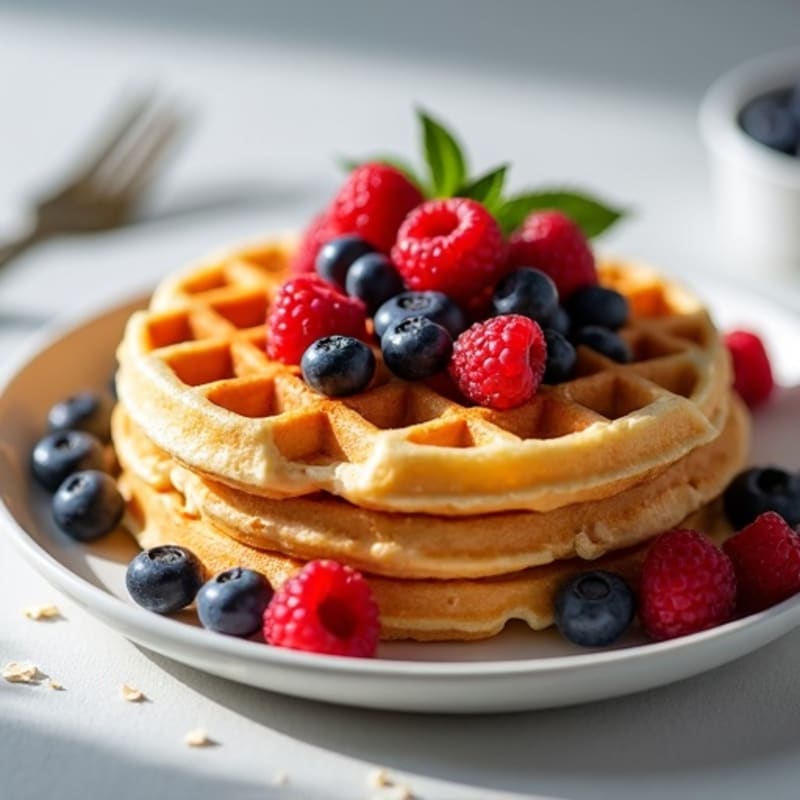 Fluffy Protein Waffles with Fresh Berries