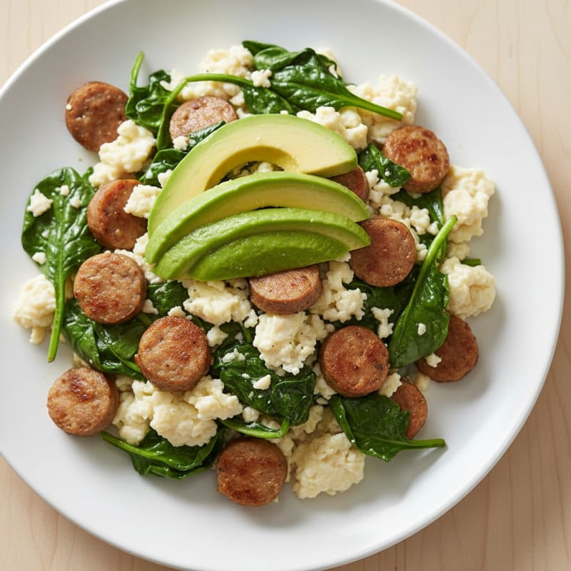Egg White and Turkey Sausage Scramble with Spinach