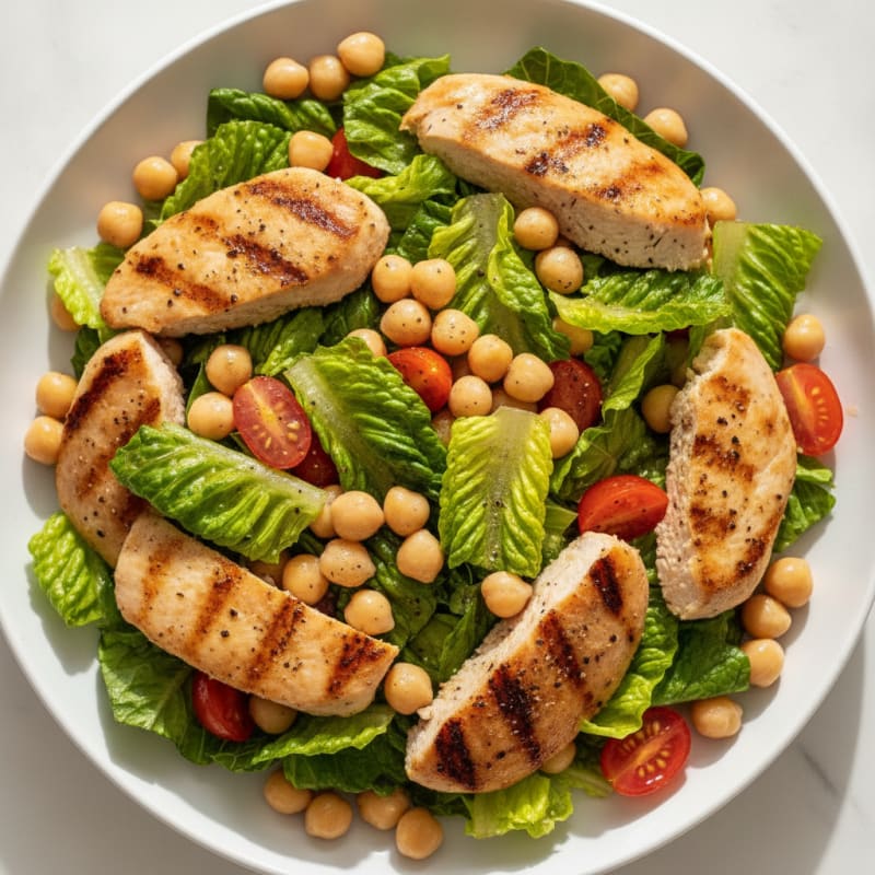 Grilled Turkey Breast Salad with Crunchy Romaine and Chickpeas
