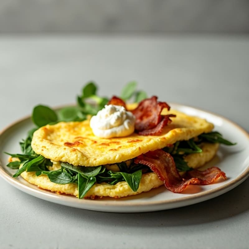 Egg White Spinach Omelet with Cottage Cheese and Turkey Bacon
