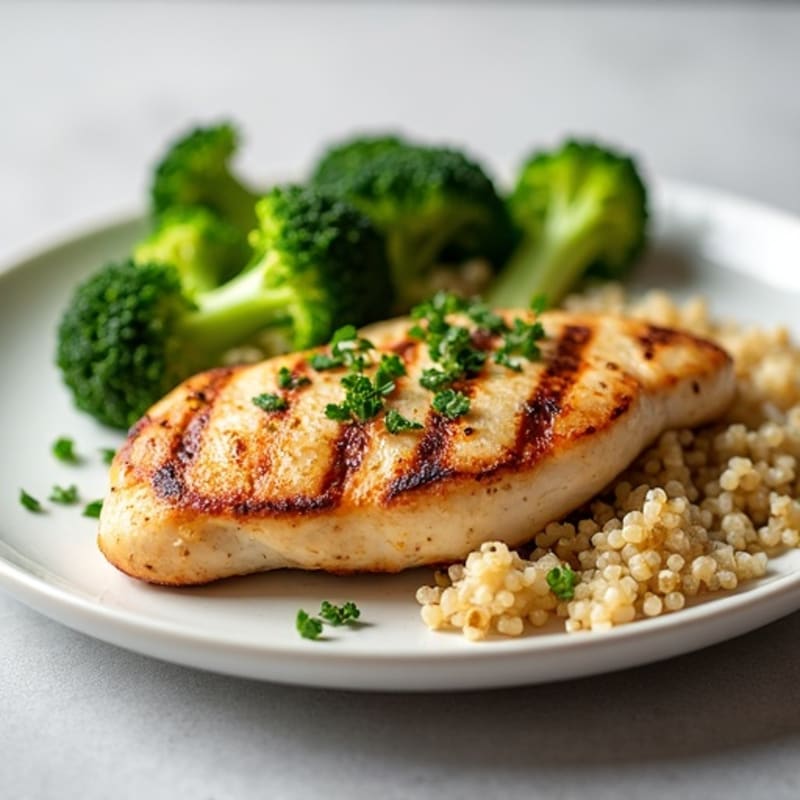 Grilled Chicken Breast with Steamed Broccoli and Quinoa