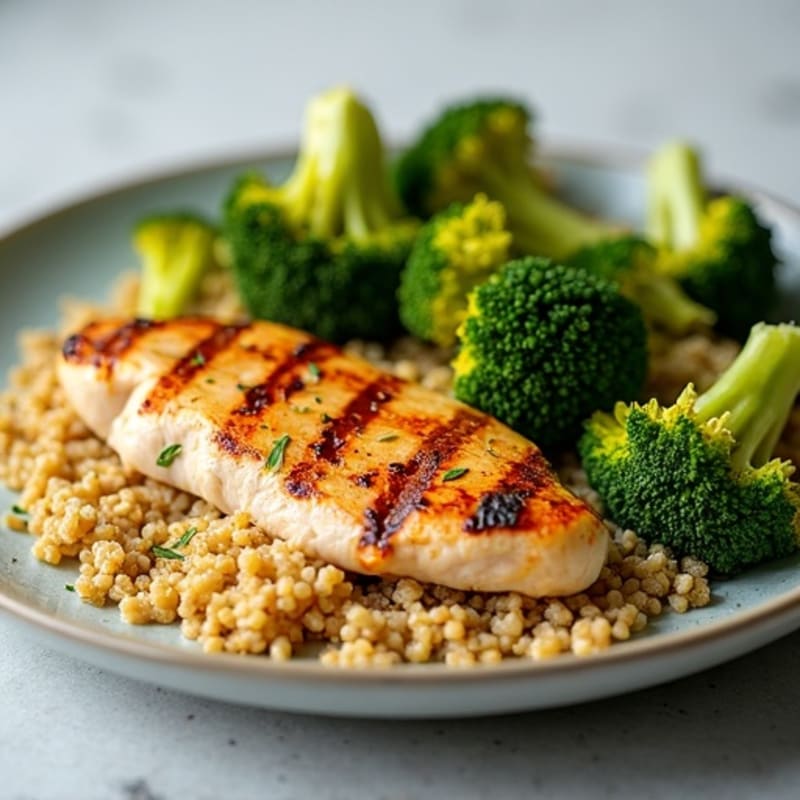 Grilled Chicken Breast with Quinoa and Roasted Broccoli