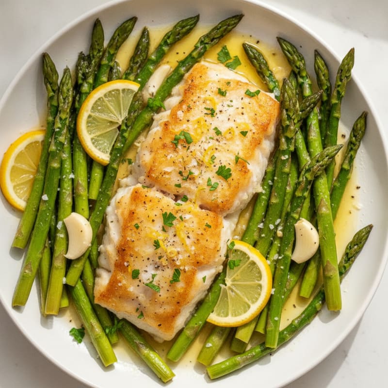 Lemon Herb Baked Cod with Asparagus