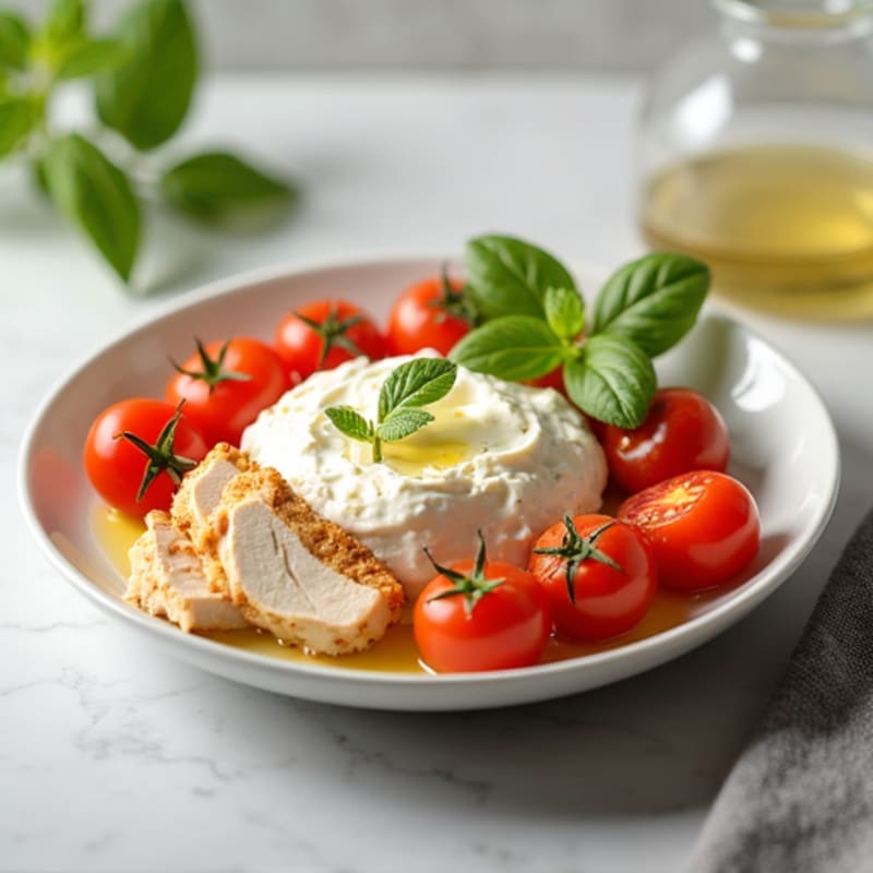 Low-Fat Cottage Cheese with Sliced Chicken Breast and Cherry Tomatoes