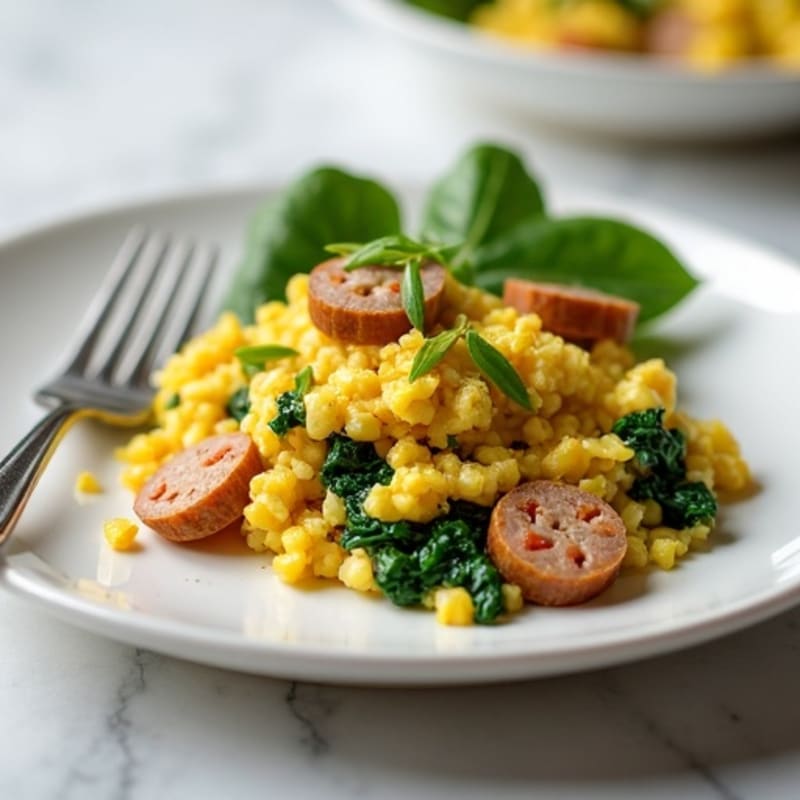 Egg White Scramble with Turkey Sausage and Spinach