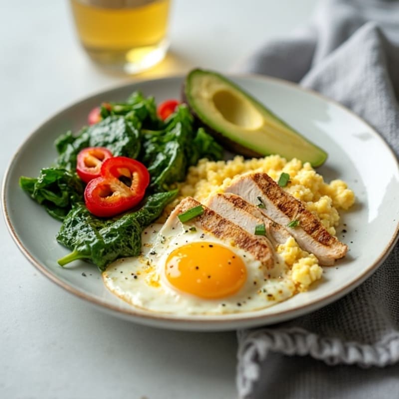 Egg White Scramble with Spinach and Grilled Turkey Breast