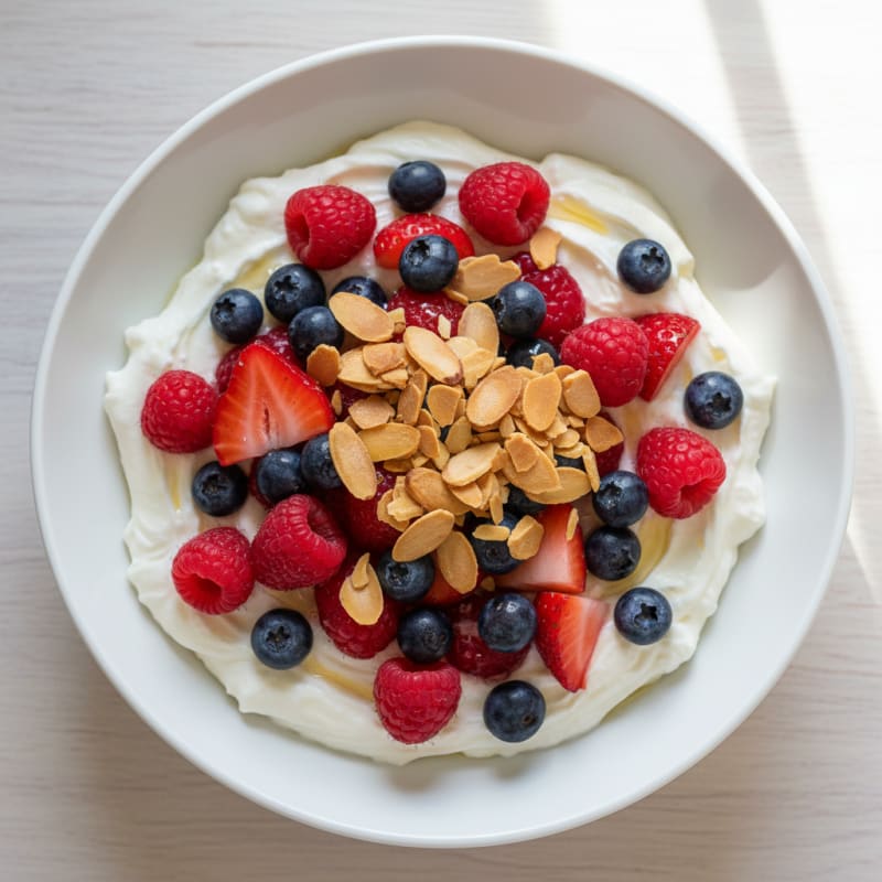 Greek Yogurt Protein Bowl with Mixed Berries and Almonds