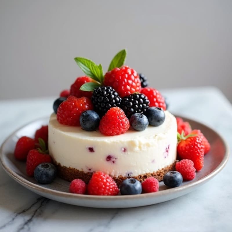 Creamy Greek Yogurt Protein Cheesecake with Mixed Berries