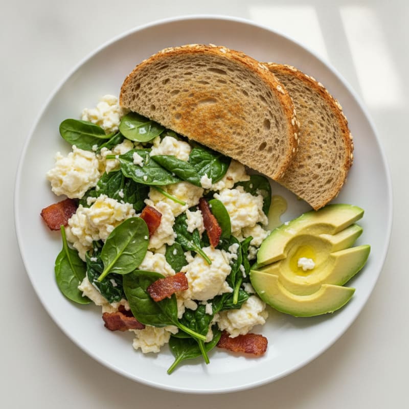 Egg White Scramble with Spinach and Turkey Bacon