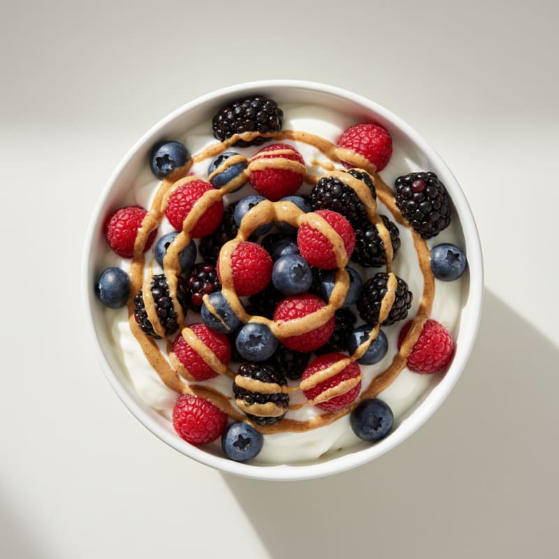 Greek Yogurt Protein Parfait with Mixed Berries and Almond Butter