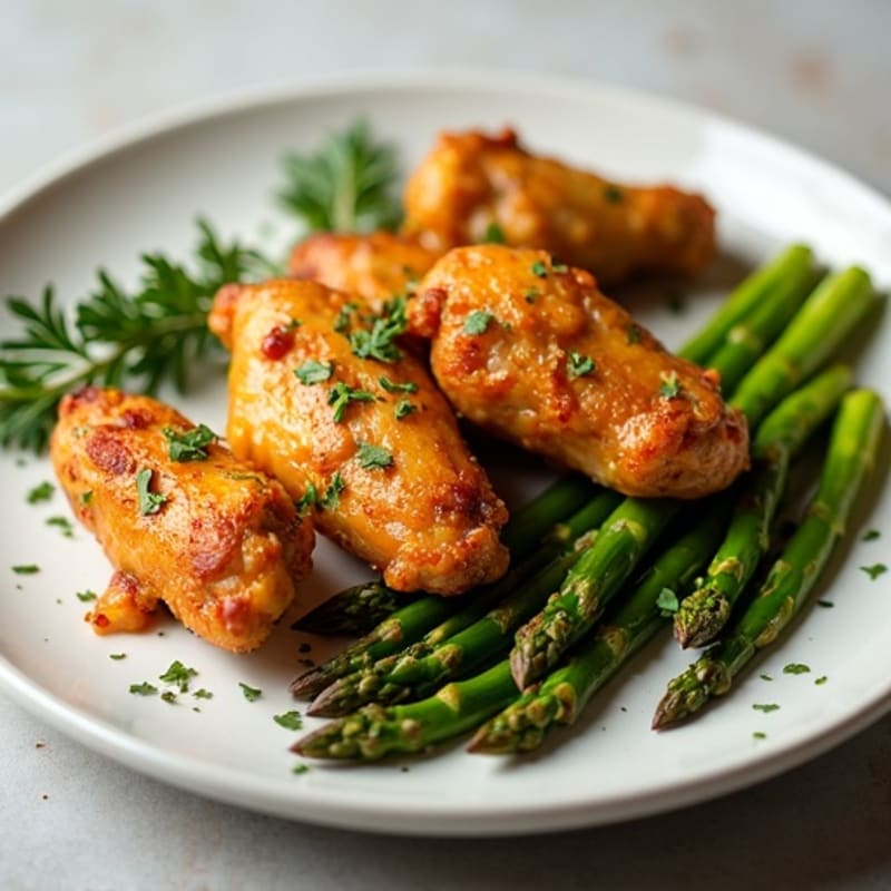 Crispy Baked Lemon Herb Chicken Wings with Roasted Asparagus