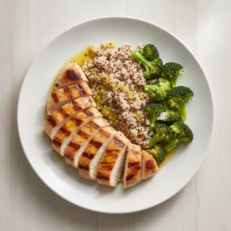 Grilled Chicken Breast with Quinoa and Steamed Broccoli