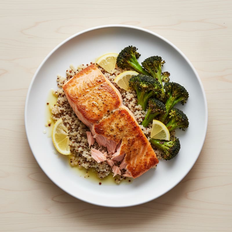 Seared Salmon with Roasted Broccoli and Quinoa