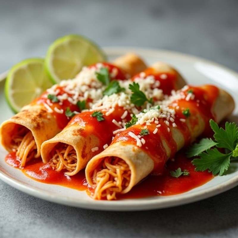 Baked Shredded Chicken Enchiladas with Smoky Red Sauce