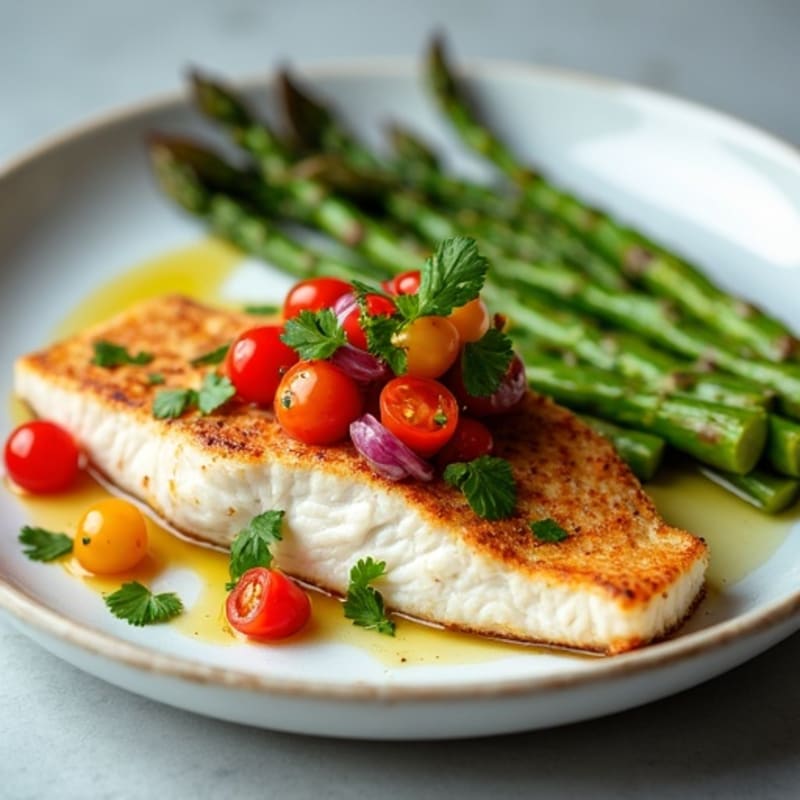 Pan-Seared White Fish with Fresh Cactus Salsa and Roasted Asparagus