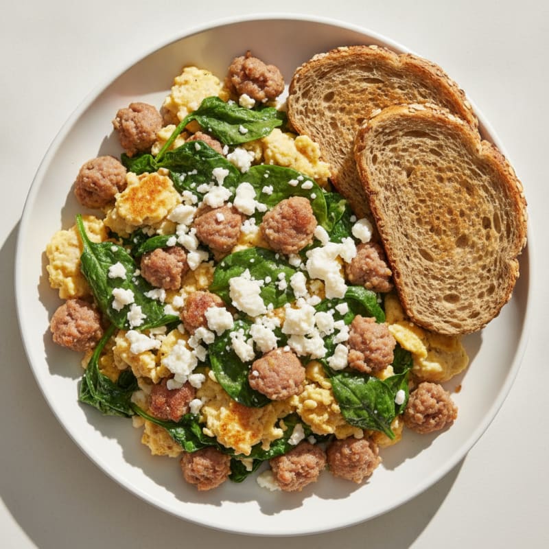 Egg White and Turkey Sausage Scramble with Spinach and Feta
